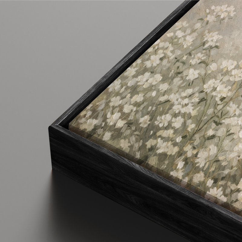 Framed Canvas Wall Art - Soft White Wildflower Field in Calm Neutral Palette - 16"x24", 24"x36", Black, 24" H x 36" W