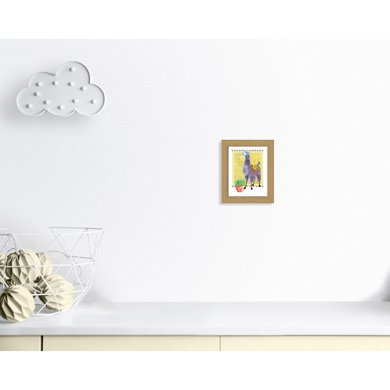 « jolie llama ii », art sur toile, H 12 po x l 10 po x P 0,625 po, Cadre en chêne