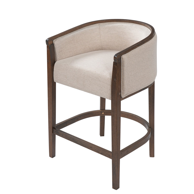 Tabouret de bar en bois d'hévéa moderne à hauteur de comptoir 28,25 po Halloran, Beige Cushion/Walnut Frame, 4