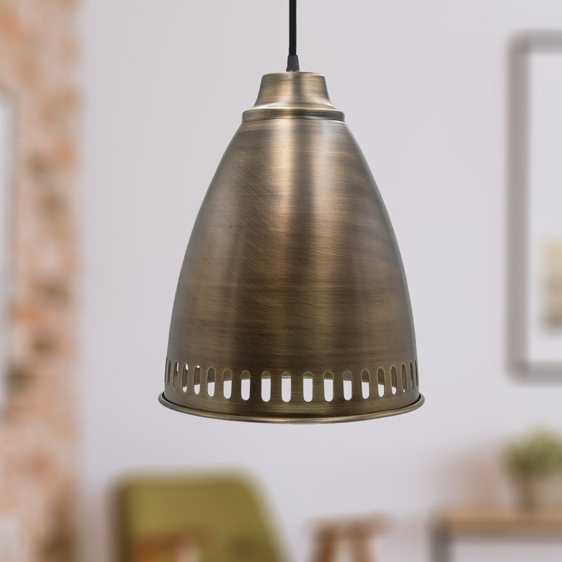 13"H Ghevont 1-Light Brushed Brass Single Bell Pendant