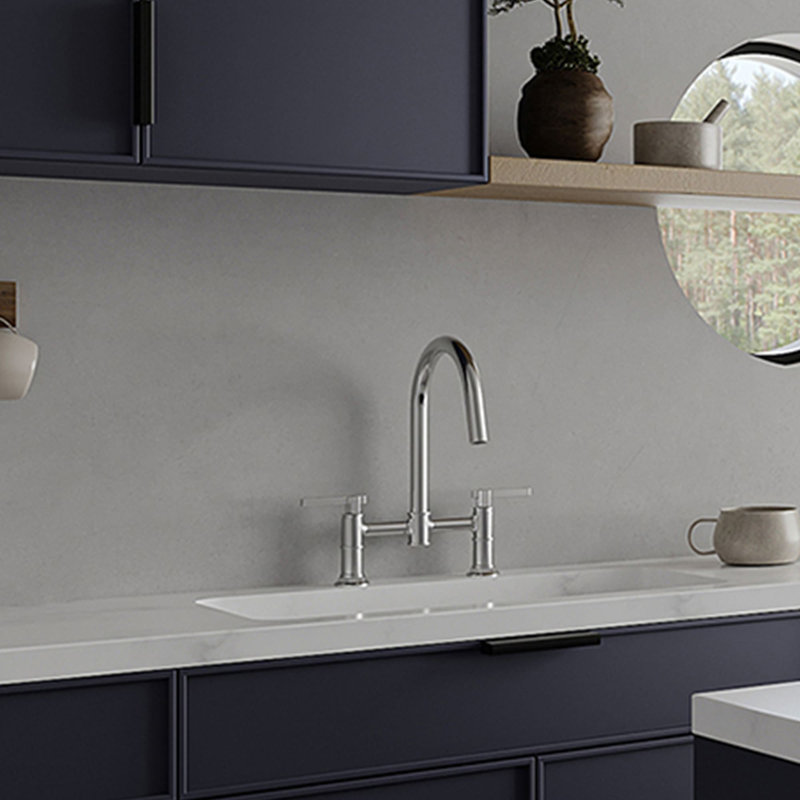 Bridge Kitchen Faucet With Rotating Spout 2 Hole Kitchen Sink Faucets Brass Double Handle Kitchen Basin Taps With Valve