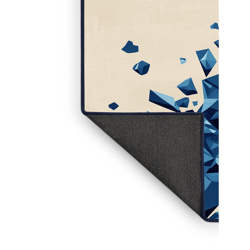 Soft Plush Kelton Alien Creature Modern Abstract Area Rug in Beige – Navy Binding, 8x12
