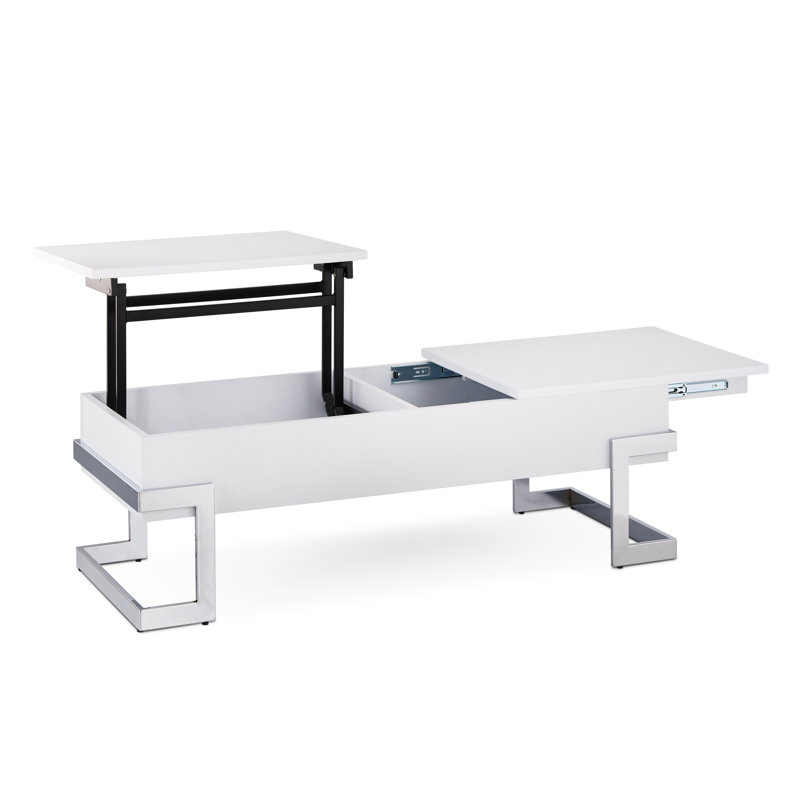 Table basse moderne noire ultrabrillante avec plateau relevable, Blanc