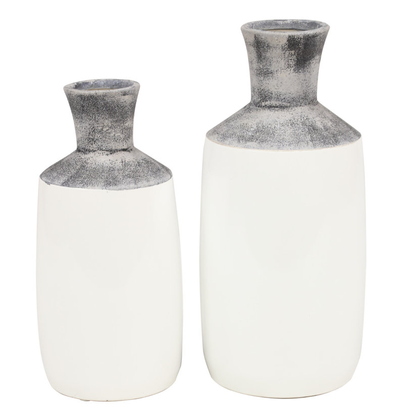 Glossy Gray Ceramic Cylinder Decorative Table Vase