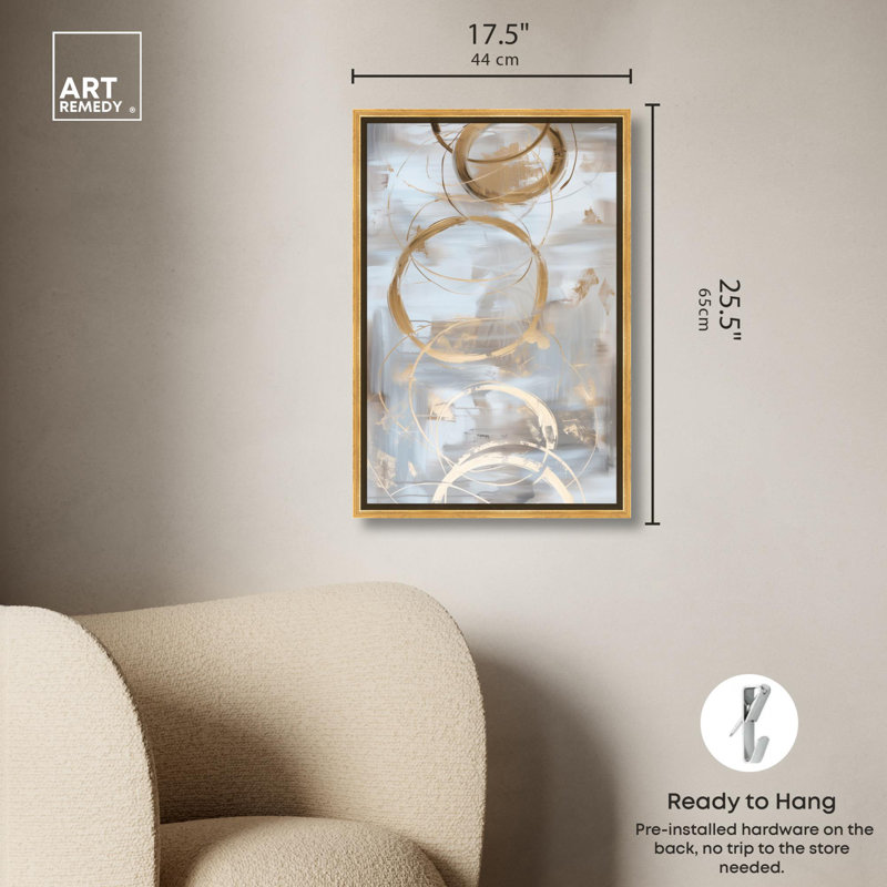 «Dune Impressions IV», toile élégante dorée abstraite par Art Remedy, Cadre doré, H 25 po x l 17 po
