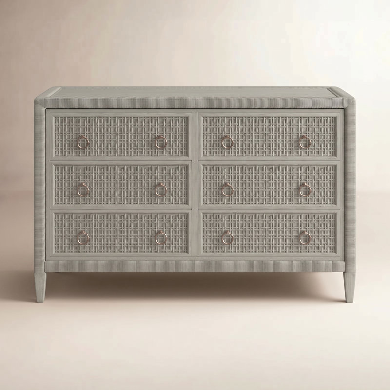 Commode 6 tiroirs Monterey, Pierre grise, Oui, Nickel satiné