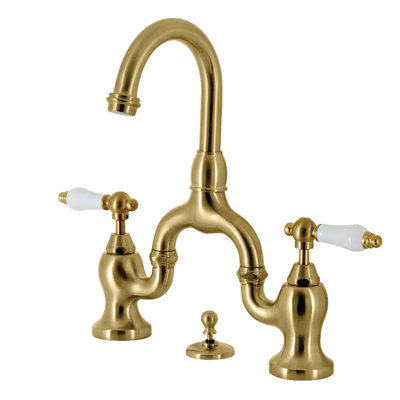 Kingston Brass English Country Two-Handle 3-Hole Deck Mount Bridge Bathroom Faucet with Brass Pop-Up