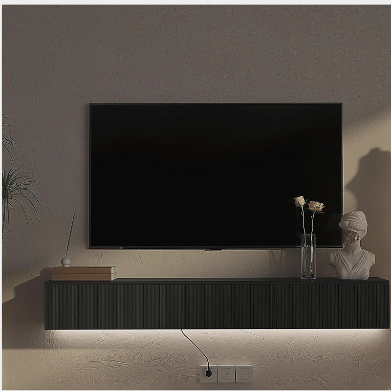 Meuble télé flottant fixé au mur avec 16 DEL de couleur, meuble télé moderne de 65 po, meuble télé flottant pour téléviseur 55 60 65 po