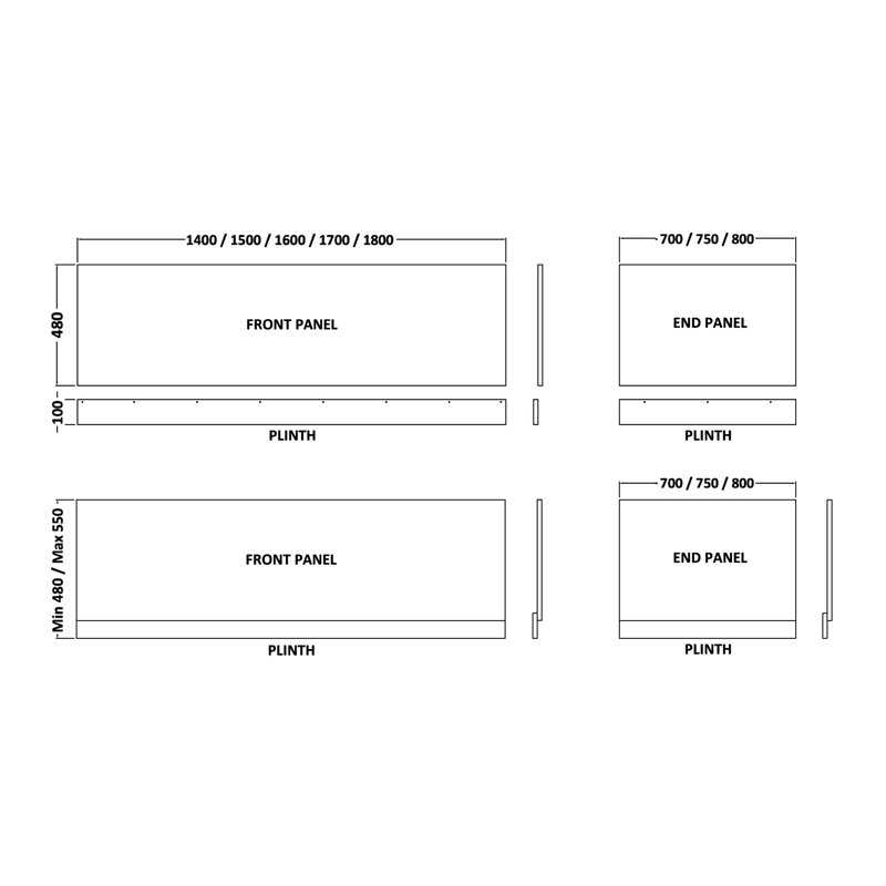 Bath End Panel with Plinth, Hacienda Black