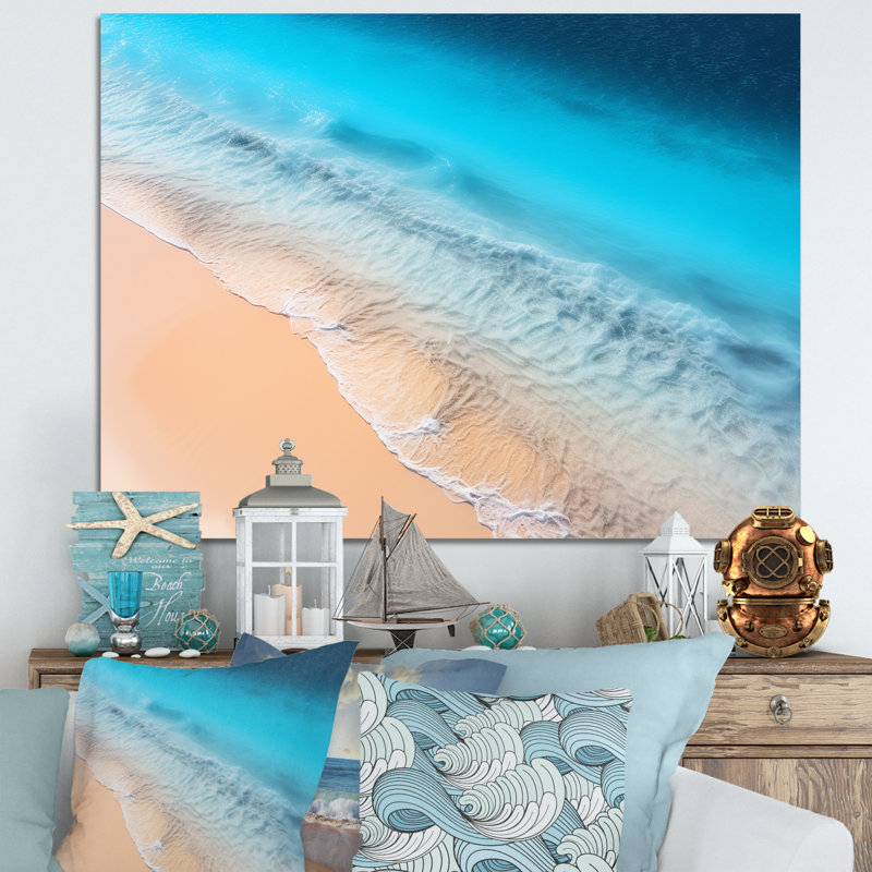 Vagues tropicales vue aérienne IV - plage et océan, art mural, Toile tendue, H 24 po x l 32 po x P 1 po