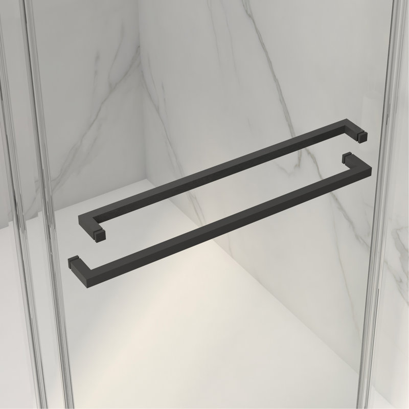 56-60"W X 70"H Frameless Double Sliding Shower Door,5/16" (8Mm) Thick SGCC Tempered Clear Glass,Double Side Easy Clean Coat, Matte Black Finished With Buffer