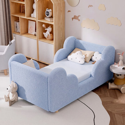 Lit nuage pour tout-petits (2 à 7 ans) - Lit de garde-corps amovible en velours (blanc / rose / gris)