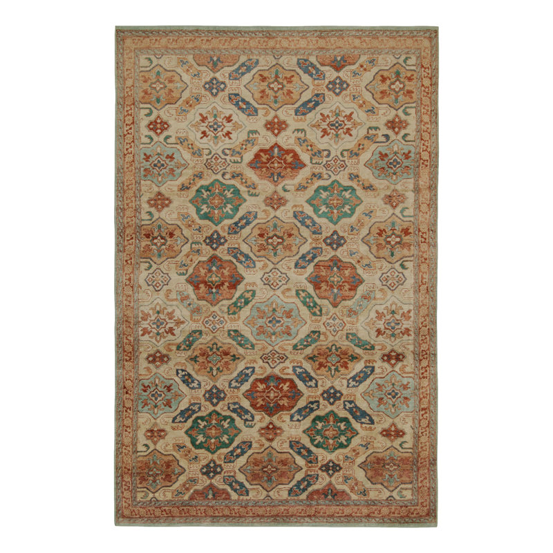 Distressed Homage Hand Knotted Silk Geometric Area Rug, Rectangle 8' x 10'