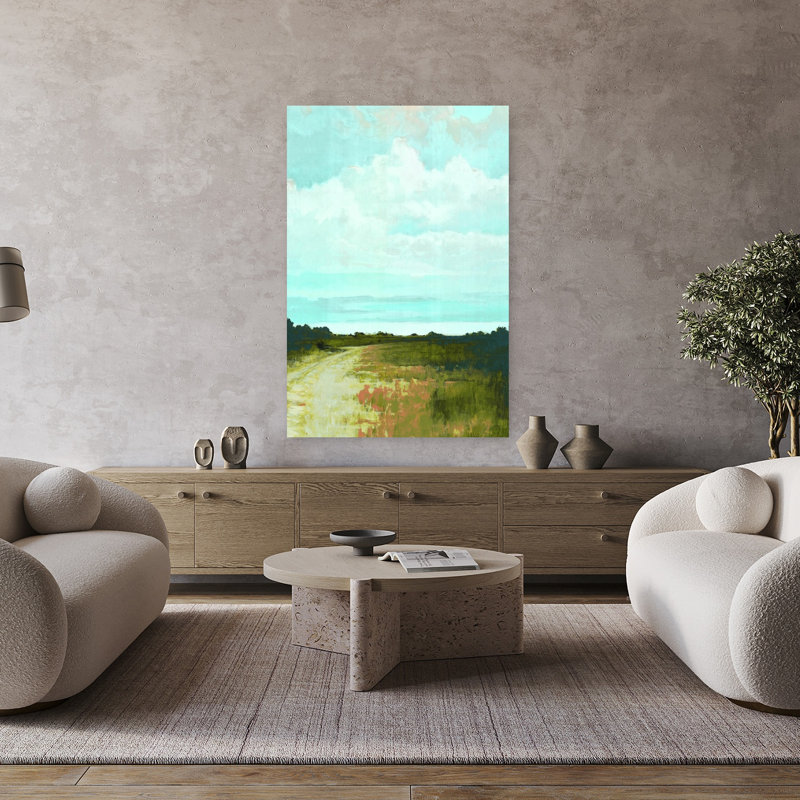 Paysage champêtre abstrait contemporain, art naturel, H 48 po x l 32 po