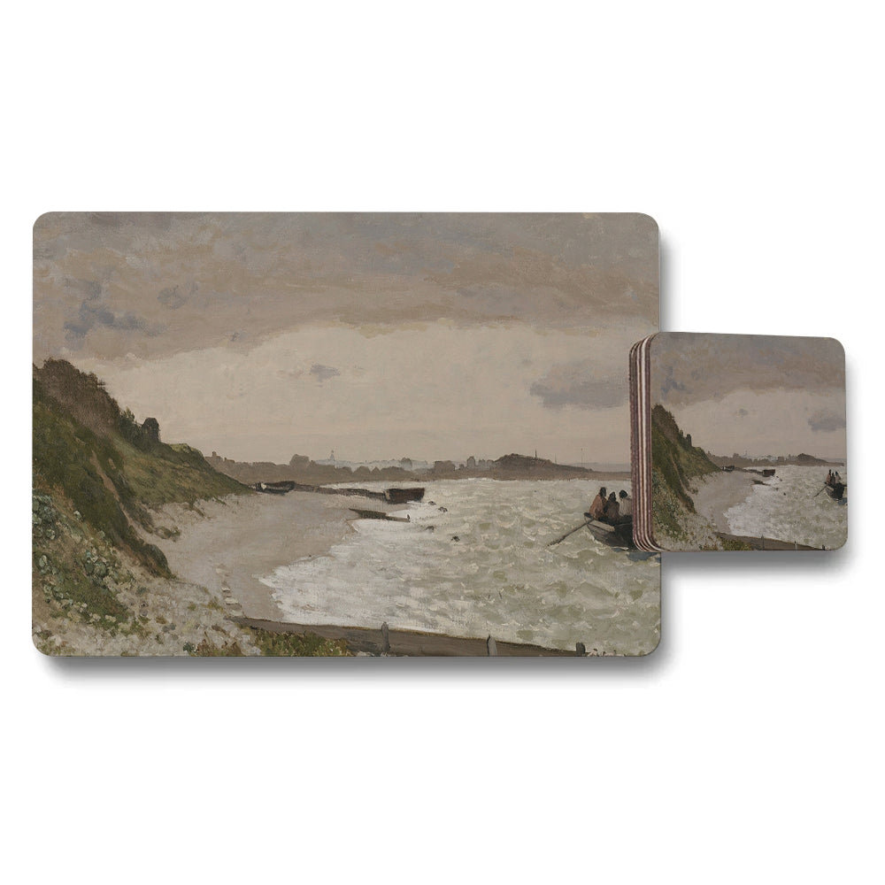 Coastal Seascape Placemats And Coaster Set With Ocean View Artwork