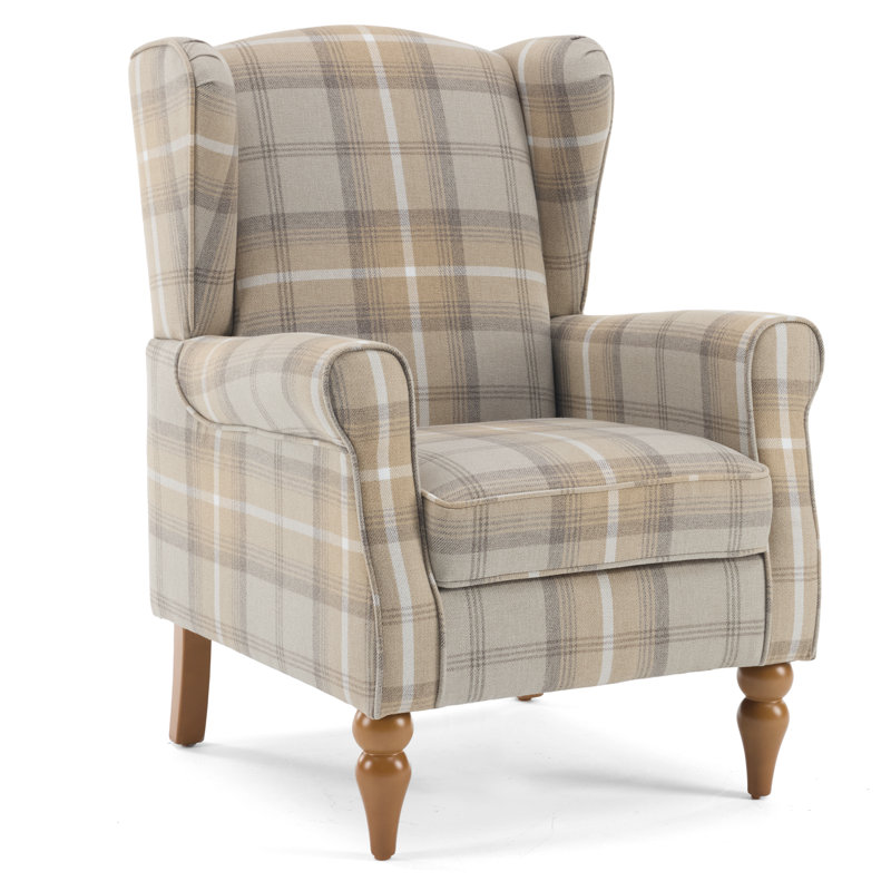 Solid Wood Upholstered Relaxation Armchair, Linen Wingback Chair for Living Room, Bedroom, Brown