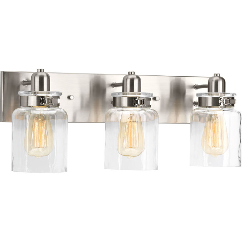 Lumière de meuble-lavabo à intensité variable, Nickel brossé, 8.625" H x 21.625" W x 6.875" D, Trois lumières