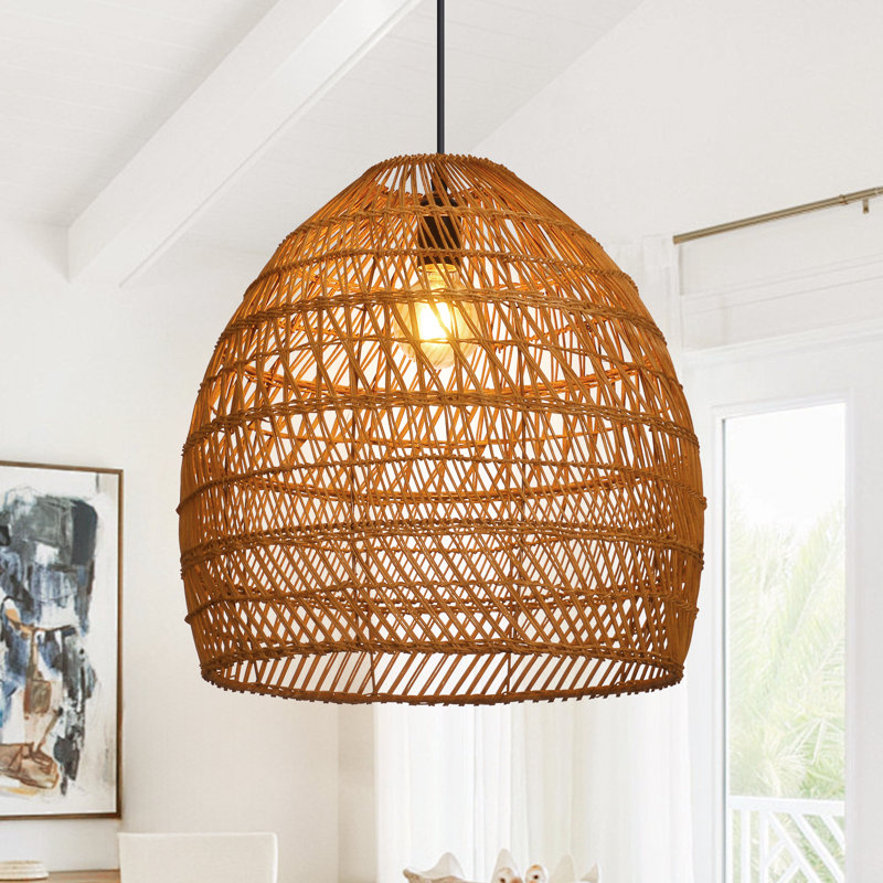 Natural Dome Rattan Pendant Light for Dining Room & Kitchen Island