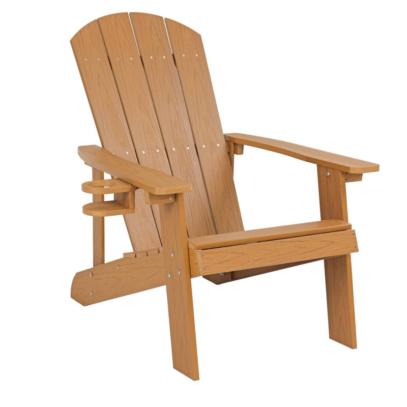Fauteuil Adirondack, chaise longue d'extérieur avec porte-gobelet latéral intégré, Teck