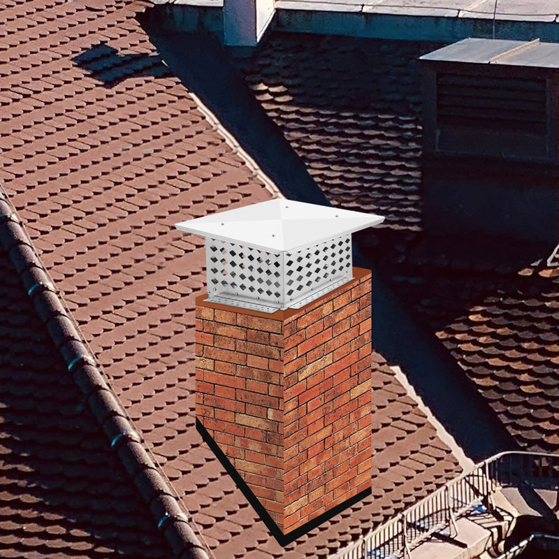 Capuchon de cheminée en acier inoxydable 13 x 13 pouces, housse de conduit en maille métallique réglable avec dessus incliné, pare-étincelles résistant aux intempéries pour conduits carrés et rectangulaires, quincaillerie et gants inclus