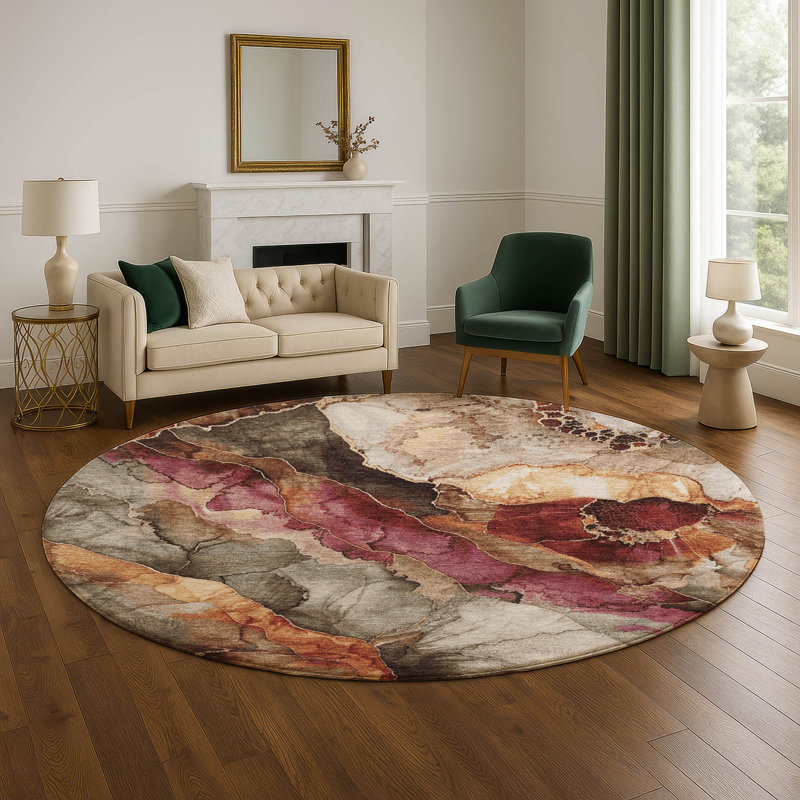 Premium Machine Washable Chelston AMF1864 Floral Rug, Round 8'