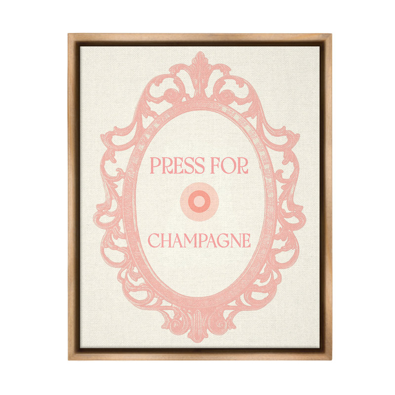 «Press For Champagne Floater Frame» par Lil 'Rue sur, Cadre flottant orme Montalcino, H 21 po x l 17 po