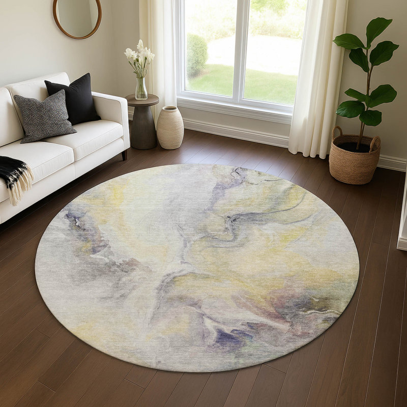 Premium Machine Washable Slesnick AMF1679 Abstract Rug, Round 8'