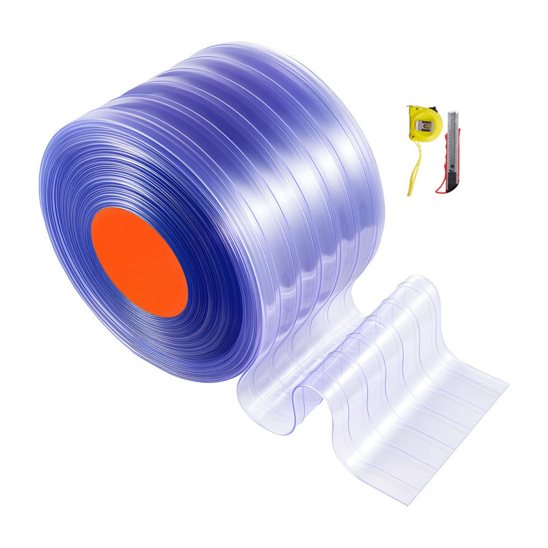 Rouleau de rideau en PVC transparent 150 pi x 12 po - Isolation de porte en plastique nervuré pour congélateurs, entrepôts et garages