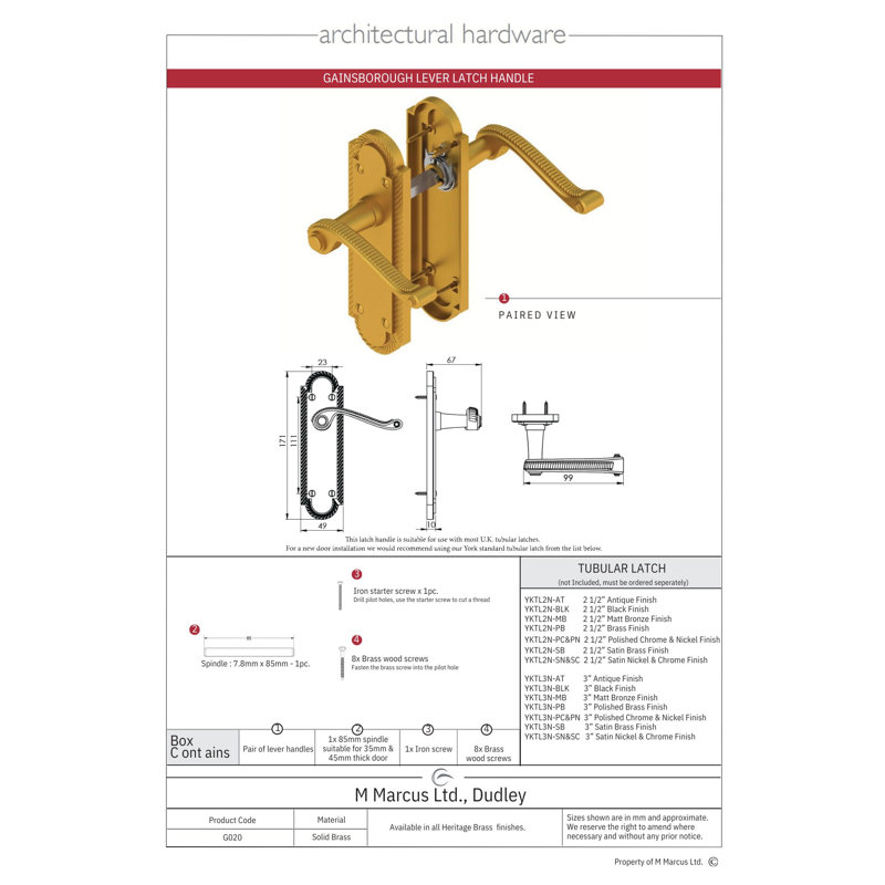 Heritage Brass Door Handle Lever Latch Gainsborough Design