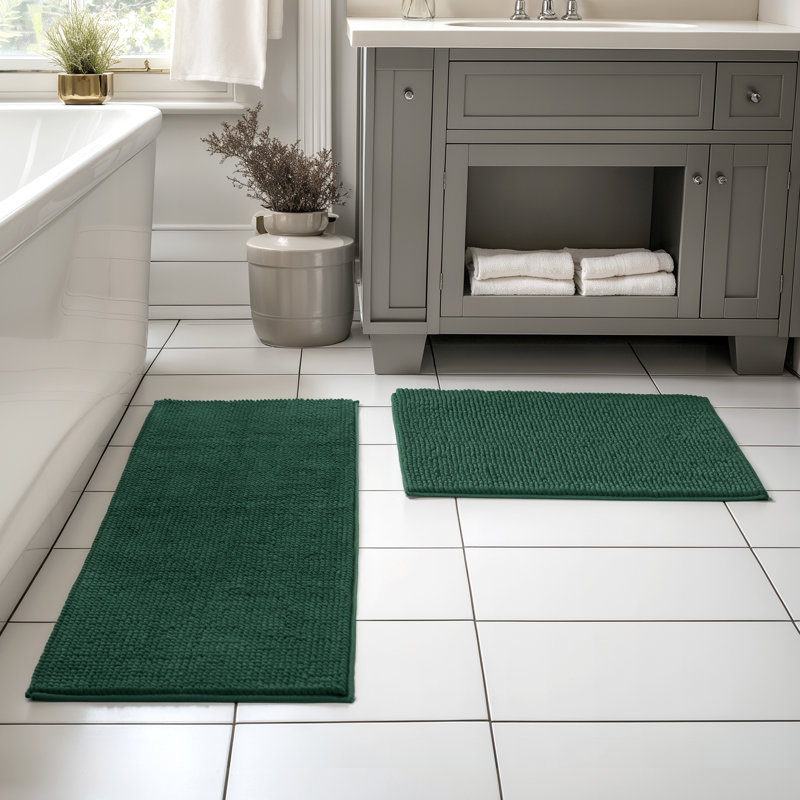 Ensemble de tapis pour salle de bain ultra doux en microfibre absorbante, L 60 po x l 24 po, ensemble de 2, Vert forêt