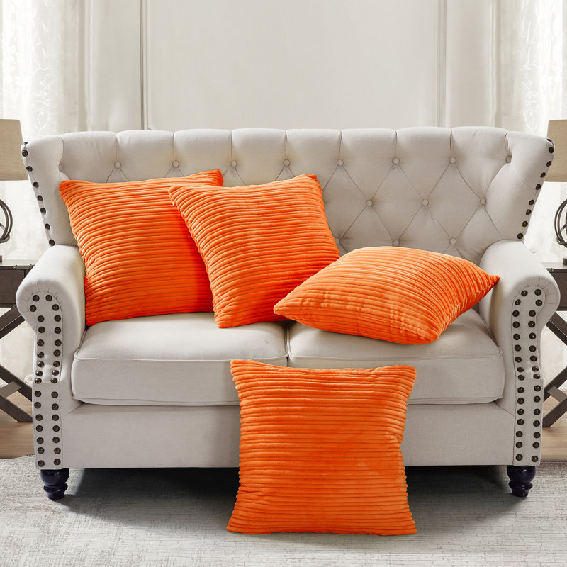 Housse de coussin carré en flanelle nervurée, Orange brûlé