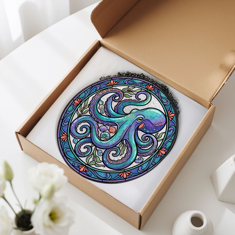 Panneau de vitrail Octopus Design - 7,8H, H 7,8 po