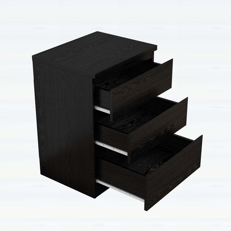 Table de chevet avec 3 tiroirs, petite table de bout, Black