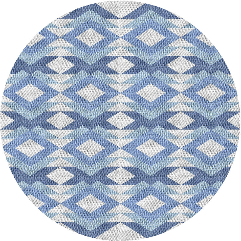Tapis bleu ciel à motifs, Rond 3 pi