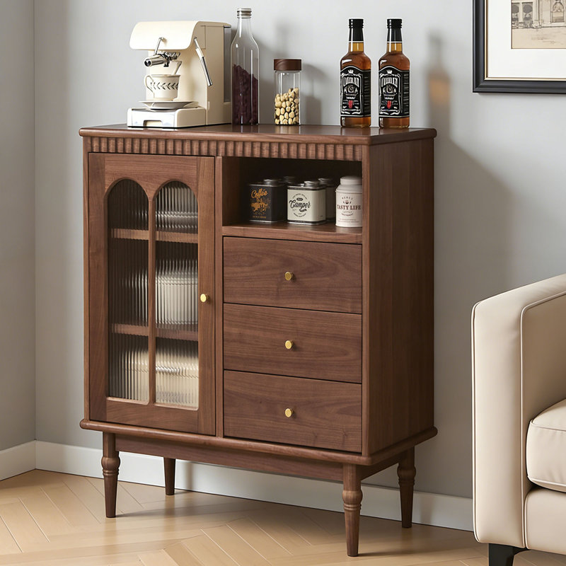 Commode d'appoint rétro avec rangement multifonctionnel, H 35,43 po x l 27,55 po x P 15,74 po