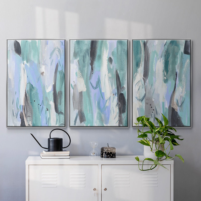 «Ocean Crush I», ensemble de 3 toiles encadrées, Argent, H 40 po x l 78 po
