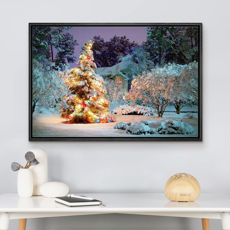 Christmas Holiday Celebration Graphic Art, 16" H x 24" W, Black Floater Framed