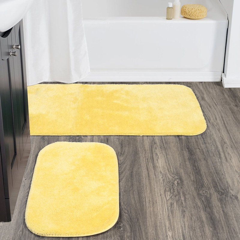 Mccluney Traditional Nylon 2 Piece Bath Rug Set with Non-Slip Backing, Yellow