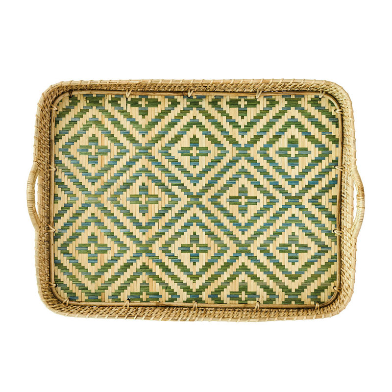 Villa Seville Tray - Chambray, Beige/Green, 2" H x 16" W x 21" D