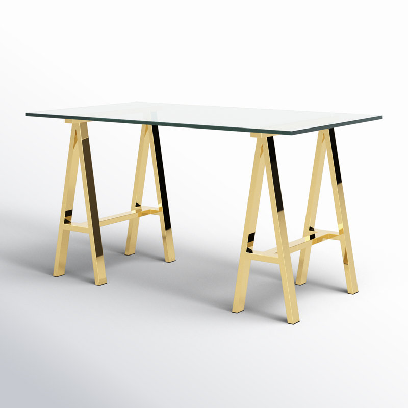 Dita Glass Top Metal Base Dining Table, 55W x 36D x 30H, Gold