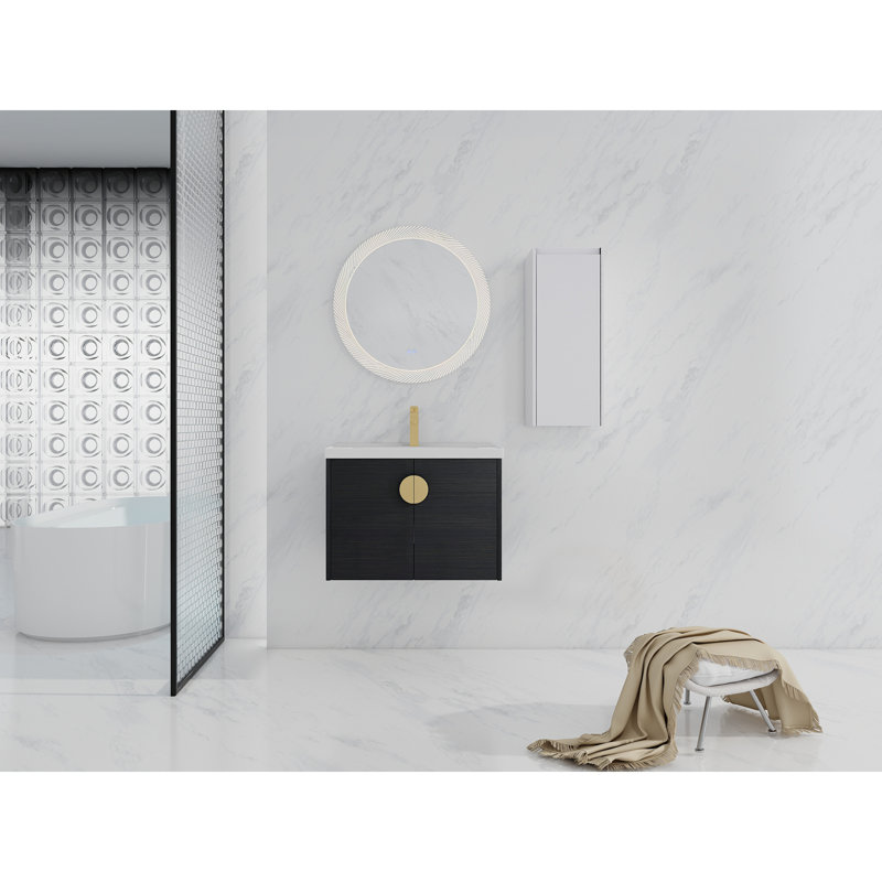 Meuble-lavabo mural 28 po avec lavabo en céramique et armoire latérale, portes à fermeture douce, armoire combinée 28 po, 28"