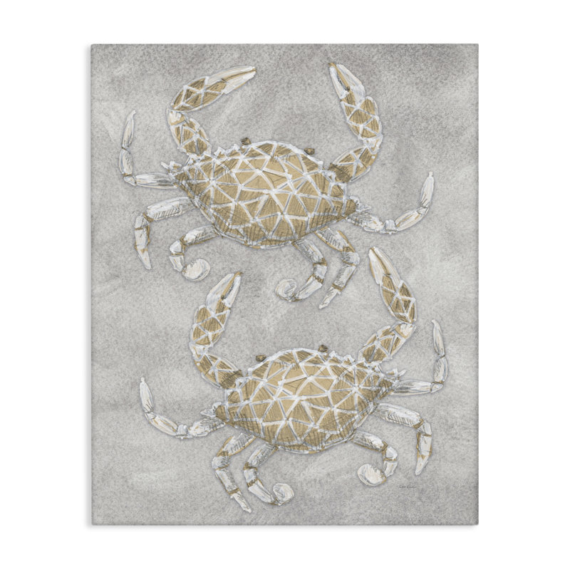 Dessin de crabes gris, toile par Patti Bishop, H 20 po x l 16 po