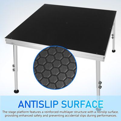 4x4ft Portable Stage Platform - Lightweight Aluminum Adjustable Height 24" -41" Stage Riser Modular Stage Platform Easy Assembly with Foldable Legs for School, Wedding, Live, Events