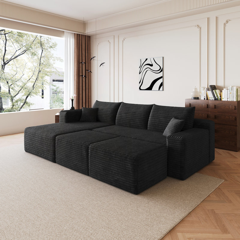 Canapé modulaire 95 "avec 2 repose-pieds Cloud, Black 