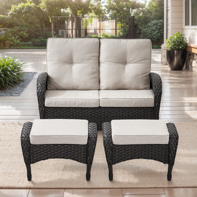 Aluel 50" Polyethylene (PE) Wicker Outdoor Patio Glider Loveseat With Ottomans by Winston Porter