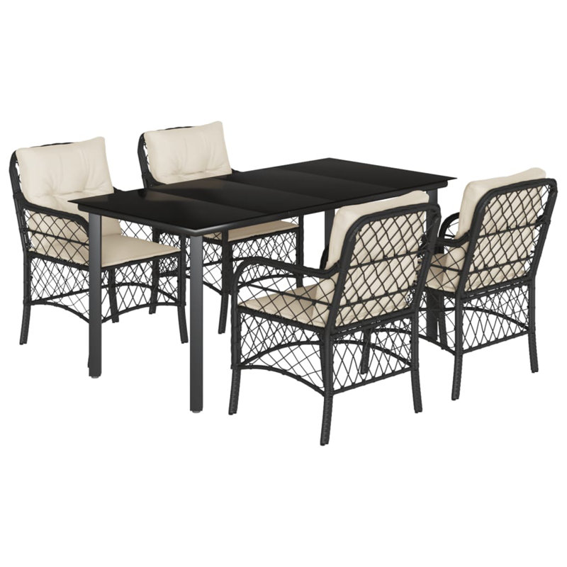 Latitude Run® Bistro Set With Cushions Poly Rattan, 29.1" H x 63" W x 31.5" D, Cream/Black, 4