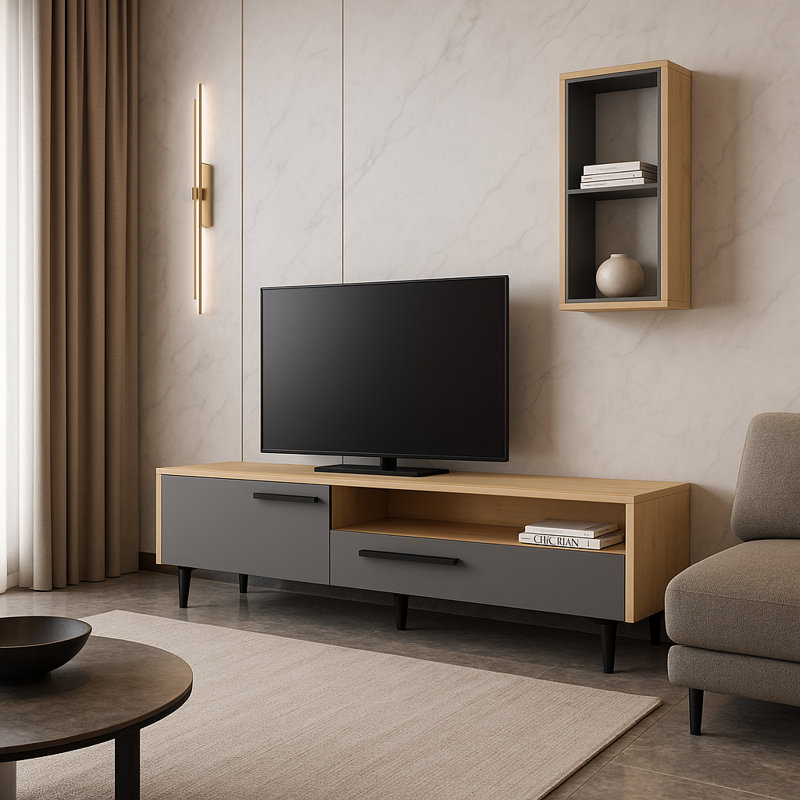 Meuble télé pour téléviseur de 65 po ou moins, Chêne saphir / anthracite