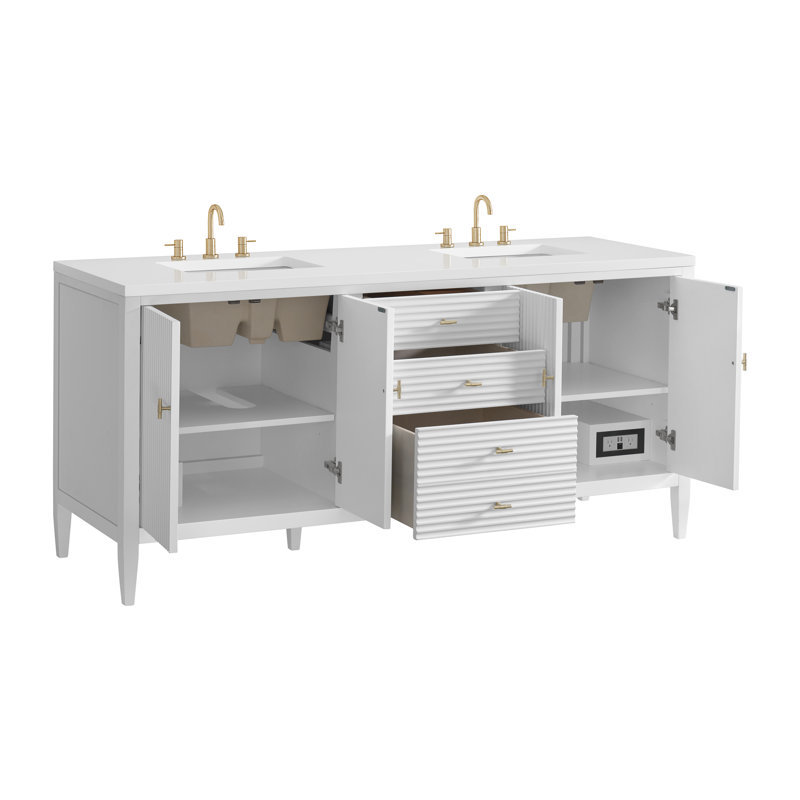 Myrrin 72'' W Double Vanity, Bright White, 8" Widespread, White Zeus