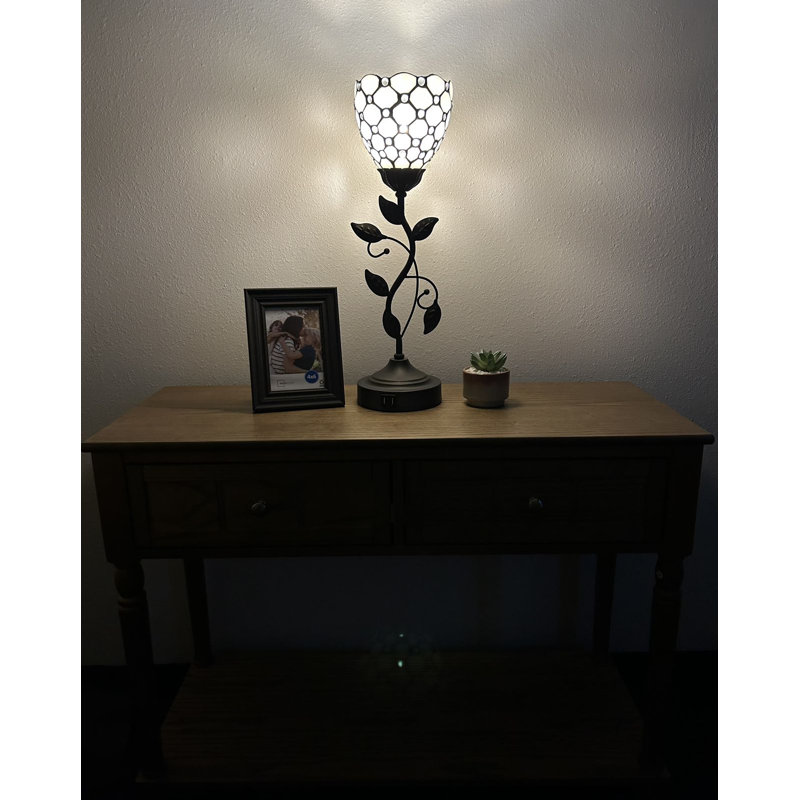 Anairis Tiffany Torch Table Lamp White Stained Glass Crystal Beans USB Ports Included LED Bulb 6"W*6"D*20"H