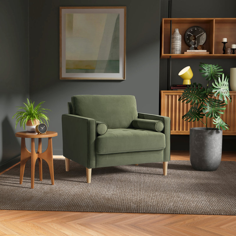 Fauteuil club capitonné à accoudoirs carrés de 39,8 po Garren, Velours vert
